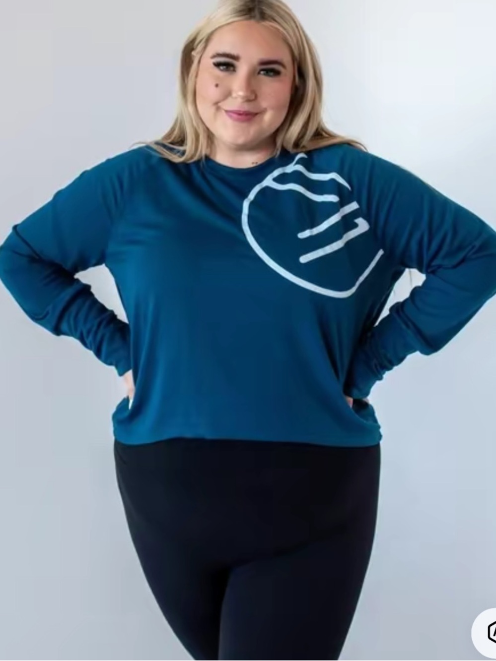 teal blue Savvi Rebel long-sleeve French terry top NWT M/L